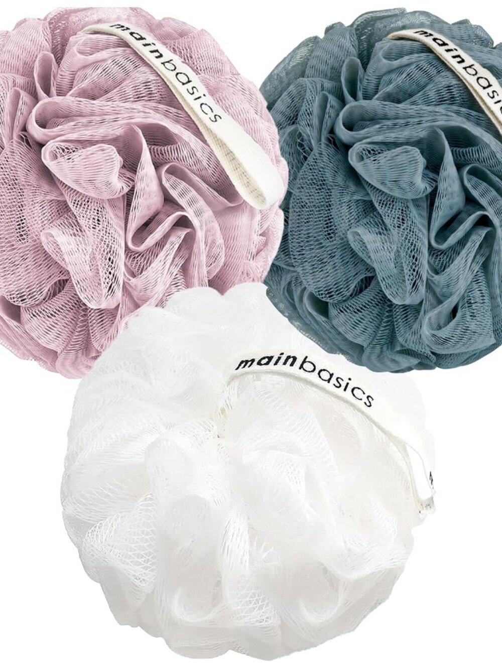 Shower Loofah Sponge Pouf, Set of 3, Airy Blossom